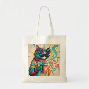 Katze mit überdimensionaler Sonnenbrille und einem Tragetasche