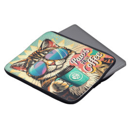 Katze mit übergroßer Sonnenbrille und Kaffee Laptopschutzhülle