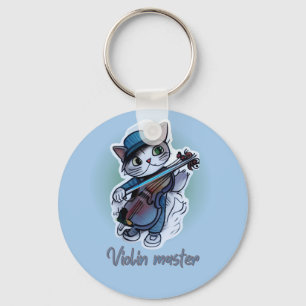 Katze mit Violine T-Shirt Schlüsselanhänger