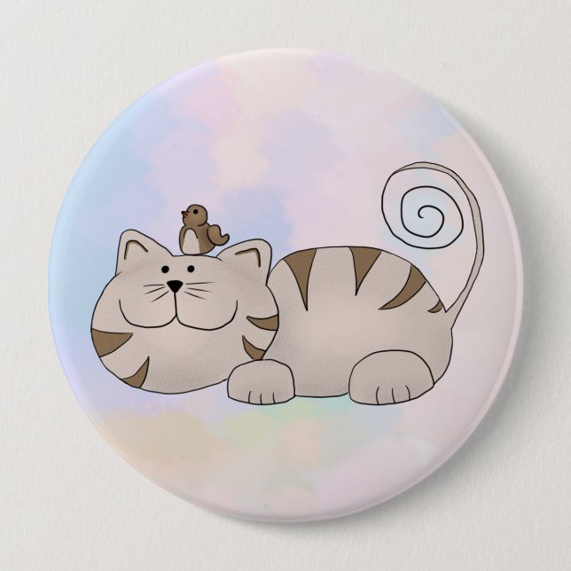 Katze mit Vogel Button (Vorderseite)