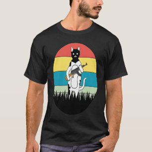 Katze mit Waffe Retro-Sonnenuntergang Kitty mit ei T-Shirt