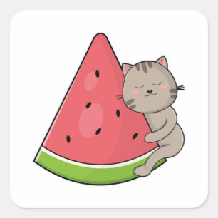 Katze mit Watermelon Quadratischer Aufkleber