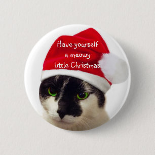 Katze mit Weihnachtsmannmütze Button