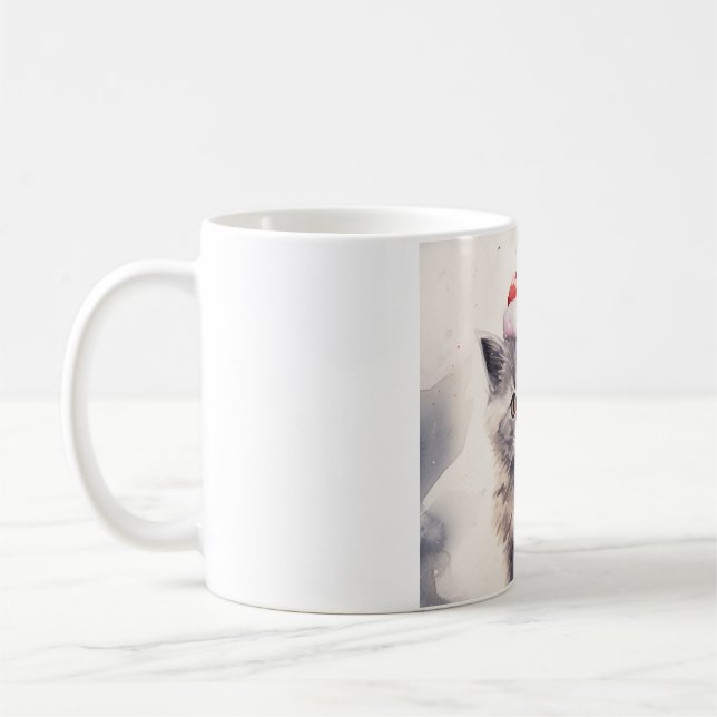 Katze mit Weihnachtsmannmütze Tasse (Links)
