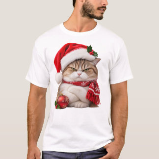 Katze mit Weihnachtsmannmütze und genervtem Blick T-Shirt
