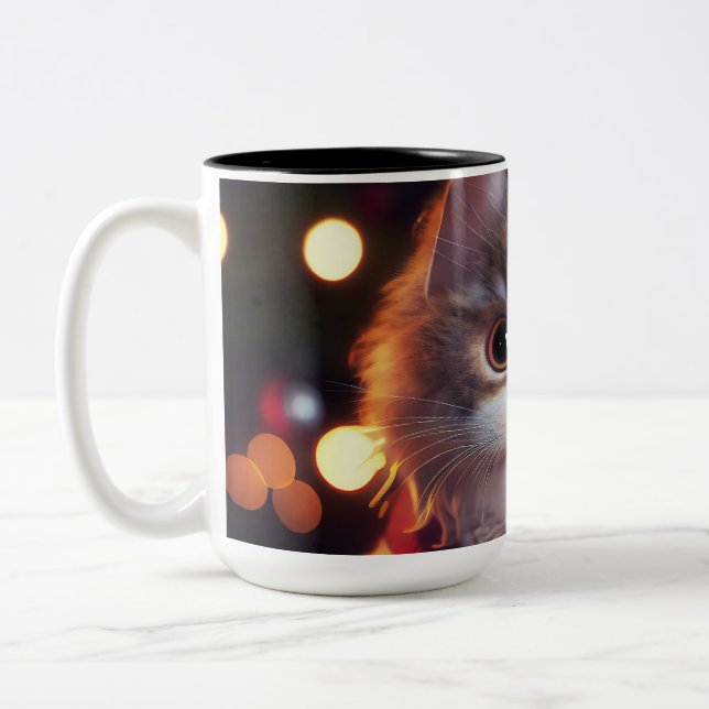 Katze mit Weihnachtsmannmütze Weihnachten Zweifarbige Tasse (Links)