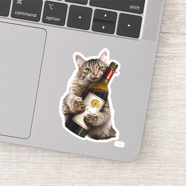 Katze mit Weinflasche Aufkleber (Detail)