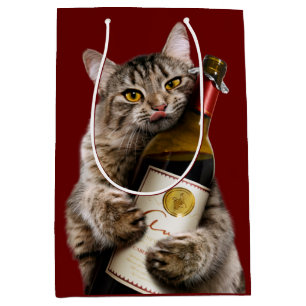 Katze mit Weinflasche Mittlere Geschenktüte