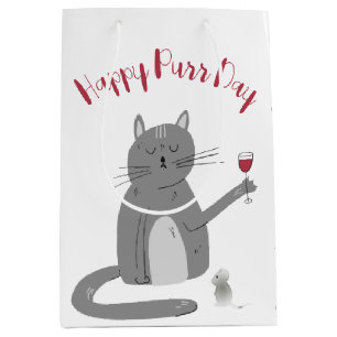 Katze mit Weinglas Geburtstag Mittlere Geschenktüte