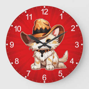 Katze mit Western Hut Clipart-85247 Große Wanduhr