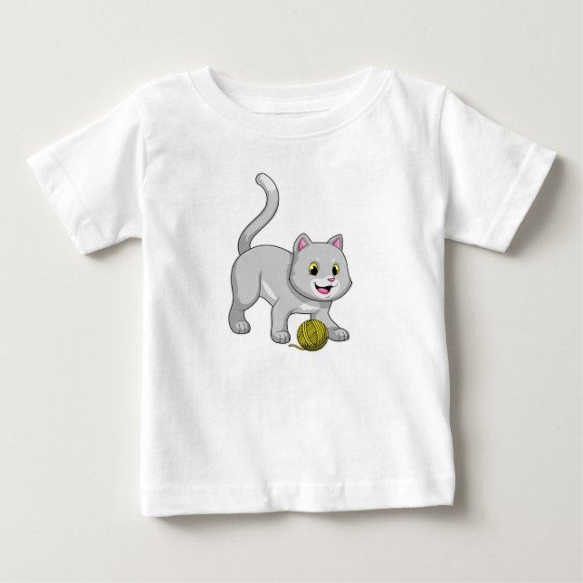 Katze mit Wollgarnkugel Baby T-shirt (Vorderseite)