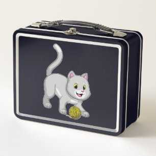 Katze mit Wollgarnkugel Metall Brotdose