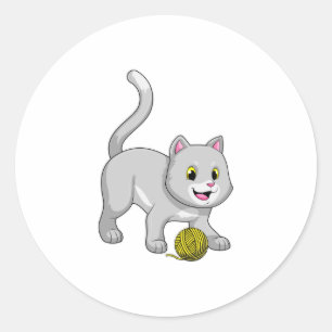 Katze mit Wollgarnkugel Runder Aufkleber
