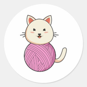 Katze mit Wollgarnkugel Runder Aufkleber