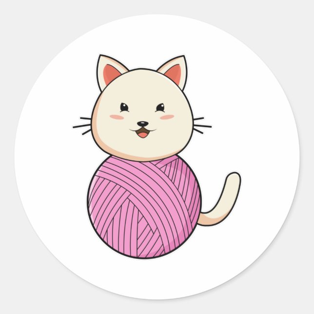 Katze mit Wollgarnkugel Runder Aufkleber (Vorderseite)