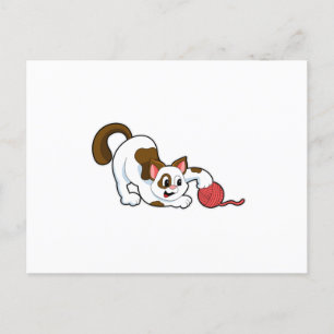 Katze mit Wollknäuel Postkarte