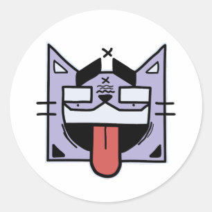 Katze mit Zunge Runder Aufkleber