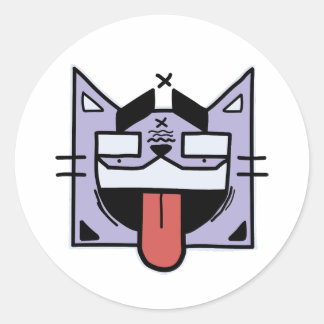 Katze mit Zunge Runder Aufkleber