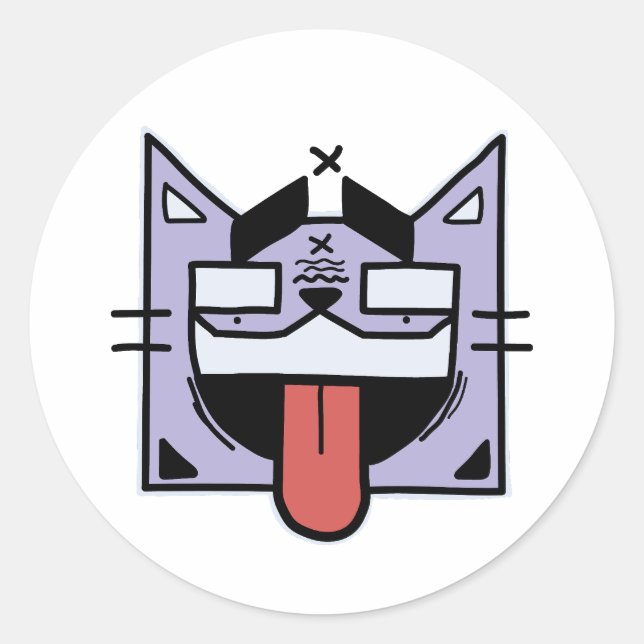 Katze mit Zunge Runder Aufkleber (Vorderseite)