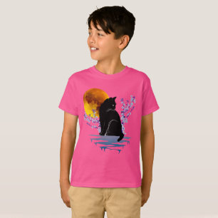 KATZE MOND IN BLÜTEN BLUME SCHWARZE KATZEN LIEBHAB T-Shirt
