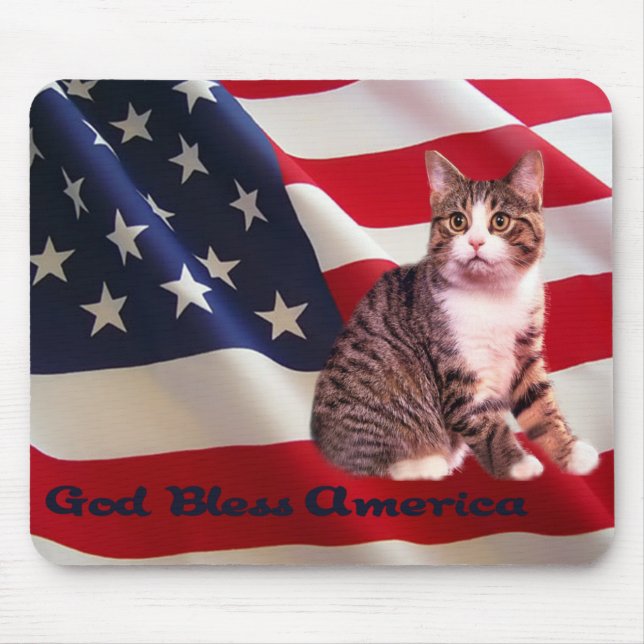 Katze Mousepad Gott segnen Amerika (Vorne)