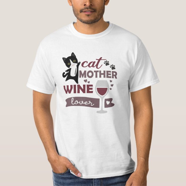 Katze Mutter Wein Lover Katzen Roter Wein Schwarze T-Shirt (Vorderseite)