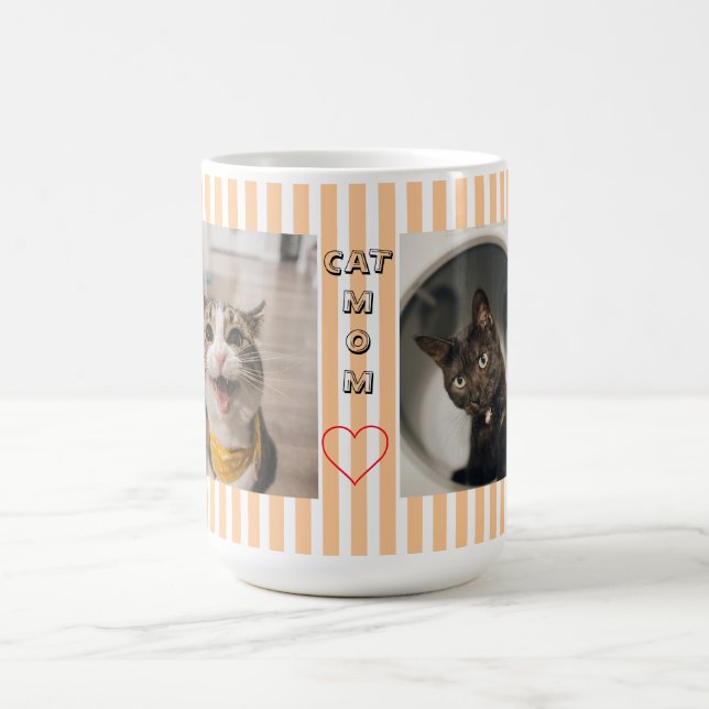 Katze Mutter Zwei Foto gestreift Pastellfarben Kaffeetasse (Mittel)