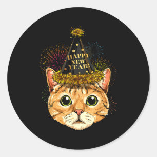 Katze Neujahrs-Shirt 2024 Frohes Neues Jahr Silves Runder Aufkleber
