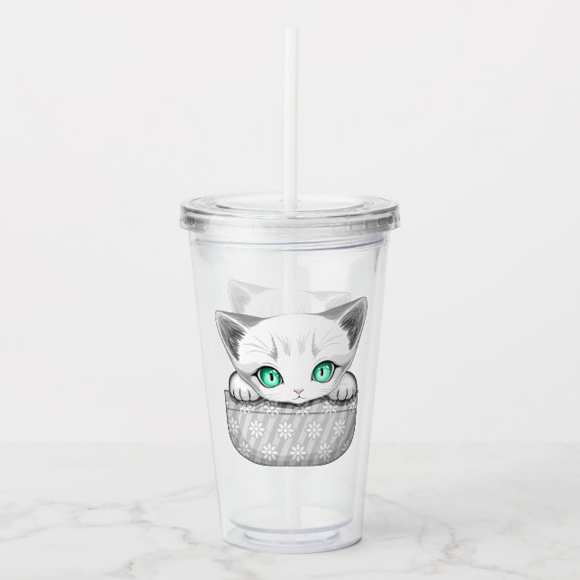 Katze Niedlich und spielerisch aus einem Pocket Acryltrinkbecher (Vorderseite)