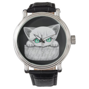 Katze Niedlich und spielerisch aus einem Pocket Armbanduhr
