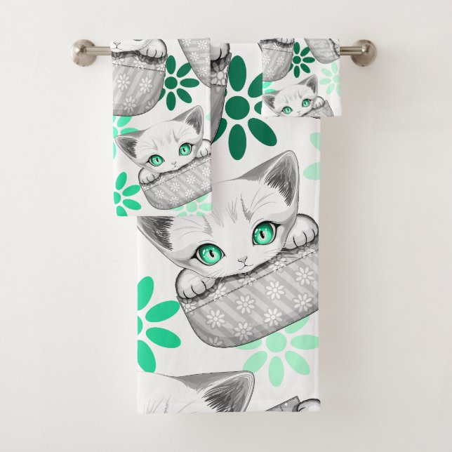 Katze Niedlich und spielerisch aus einem Pocket Badhandtuch Set (Insitu)