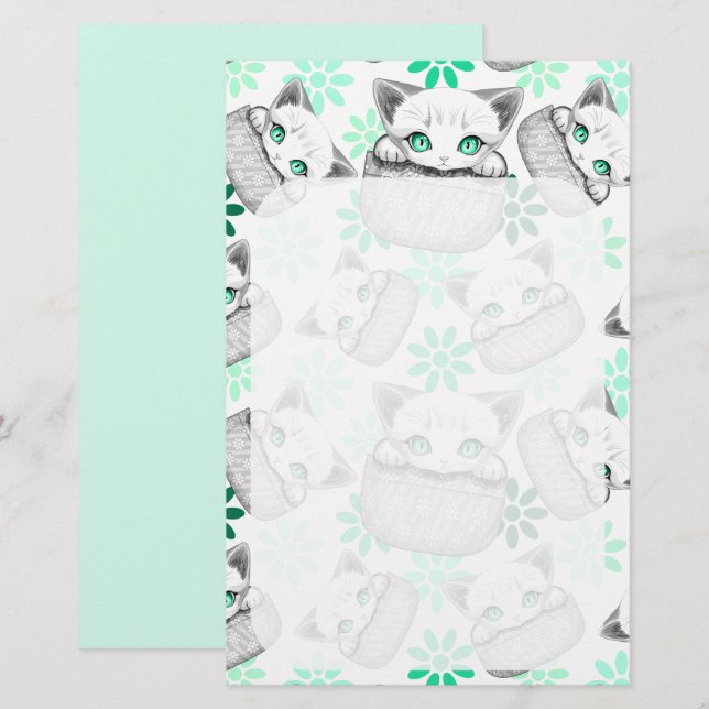 Katze Niedlich und spielerisch aus einem Pocket Briefpapier (Vorne/Hinten)