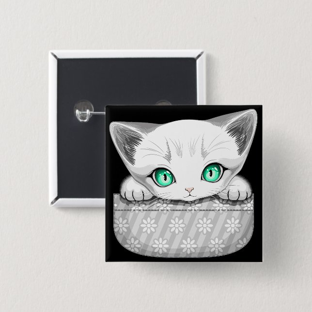Katze Niedlich und spielerisch aus einem Pocket Button (Vorne & Hinten)