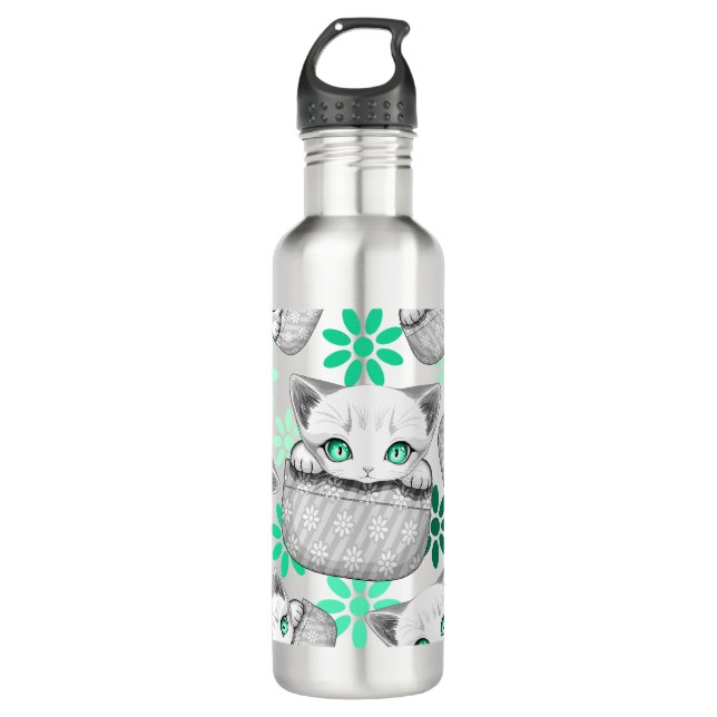Katze Niedlich und spielerisch aus einem Pocket Edelstahlflasche (Vorderseite)