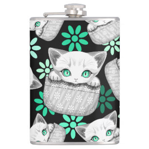 Katze Niedlich und spielerisch aus einem Pocket Flachmann