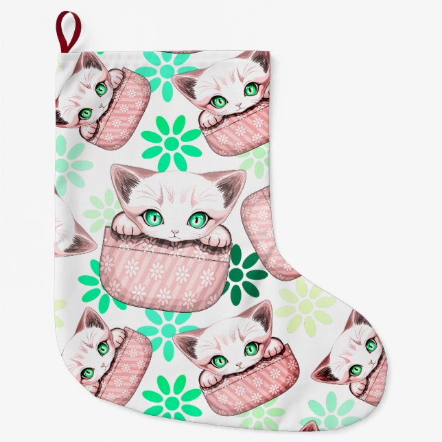 Katze Niedlich und spielerisch aus einem Pocket Großer Weihnachtsstrumpf (Vorderseite)