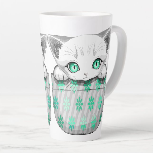 Katze Niedlich und spielerisch aus einem Pocket Milchtasse (Rechte Ecke)