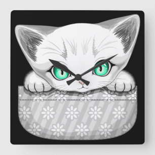Katze Niedlich und spielerisch aus einem Pocket Quadratische Wanduhr
