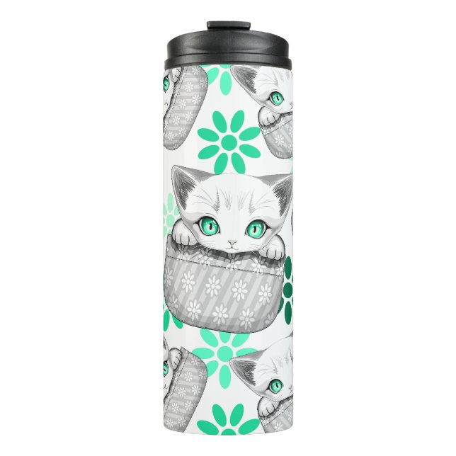 Katze Niedlich und spielerisch aus einem Pocket Thermosbecher (Vorderseite)