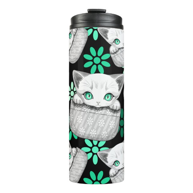 Katze Niedlich und spielerisch aus einem Pocket Thermosbecher (Vorderseite)