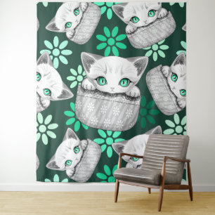 Katze Niedlich und spielerisch aus einem Pocket Wandteppich
