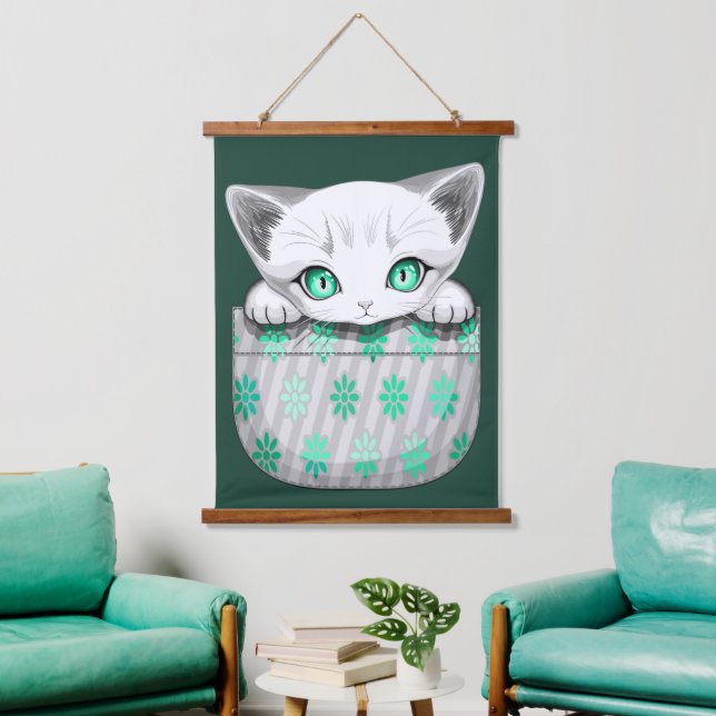Katze Niedlich und spielerisch aus einem Pocket Wandteppich Mit Holzrahmen (Wohnzimmer)