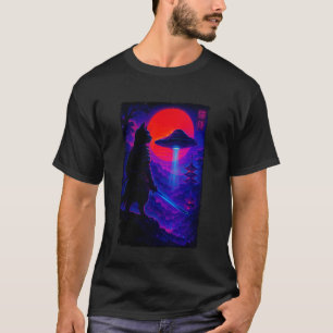 Katze Ninja Alien Vaporwave Japanische Kunst Samur T-Shirt