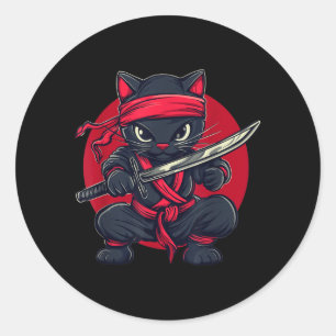 Katze Ninja Samurai Japan Japanische Flagge Kawaii Runder Aufkleber