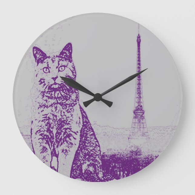 Katze Paris Chartreux Große Wanduhr (Vorderseite)