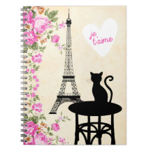 Katze Paris Je T'aime und Eiffelturm-Notizbuch