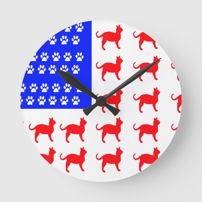 Katze + Paw-Flag Runde Wanduhr (Vorderseite)