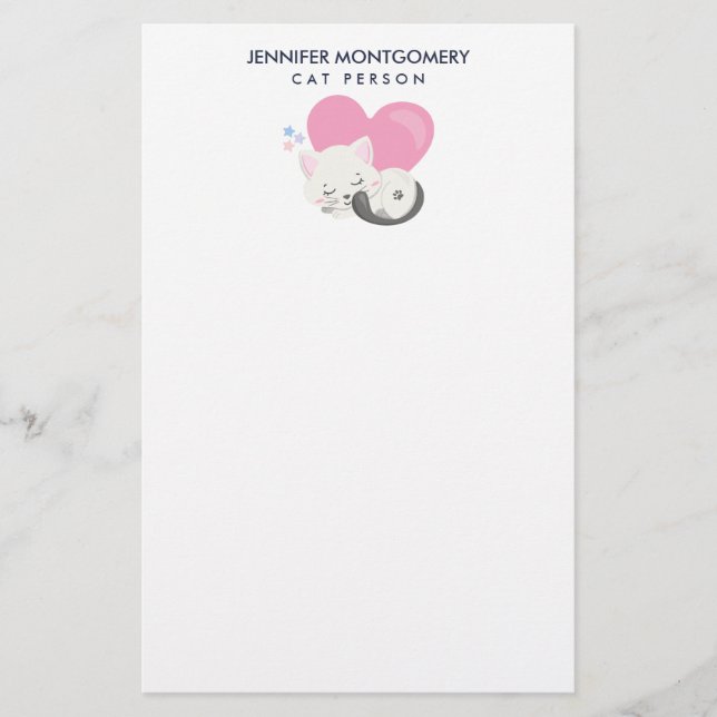 Katze Person Text Niedlich White Kitty Cat Schlafe Briefpapier (Vorderseite)