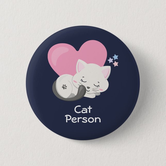 Katze Person Text Niedlich White Kitty Cat Schlafe Button (Vorderseite)