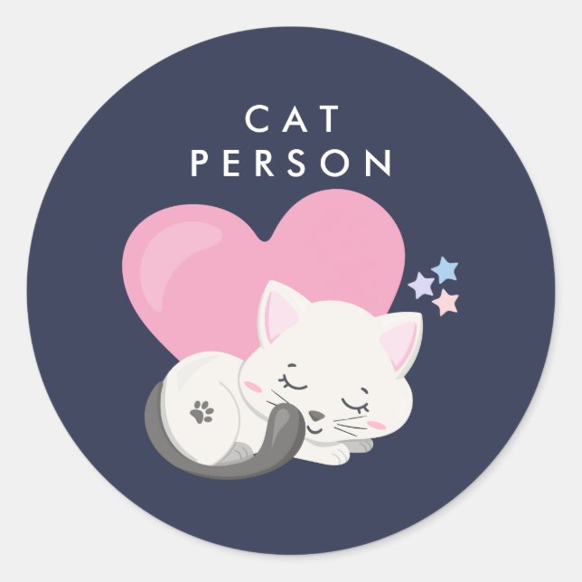 Katze Person Text Niedlich White Kitty Cat Schlafe Runder Aufkleber (Vorderseite)